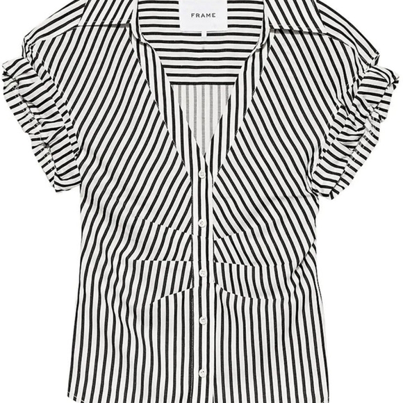 FRAME Denim - NWT Noir Multi Button Down Rolled Sleeve Top - Picture 3 of 7